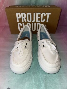 Project Cloud White Canvas Lace-Up Boat Shoes
